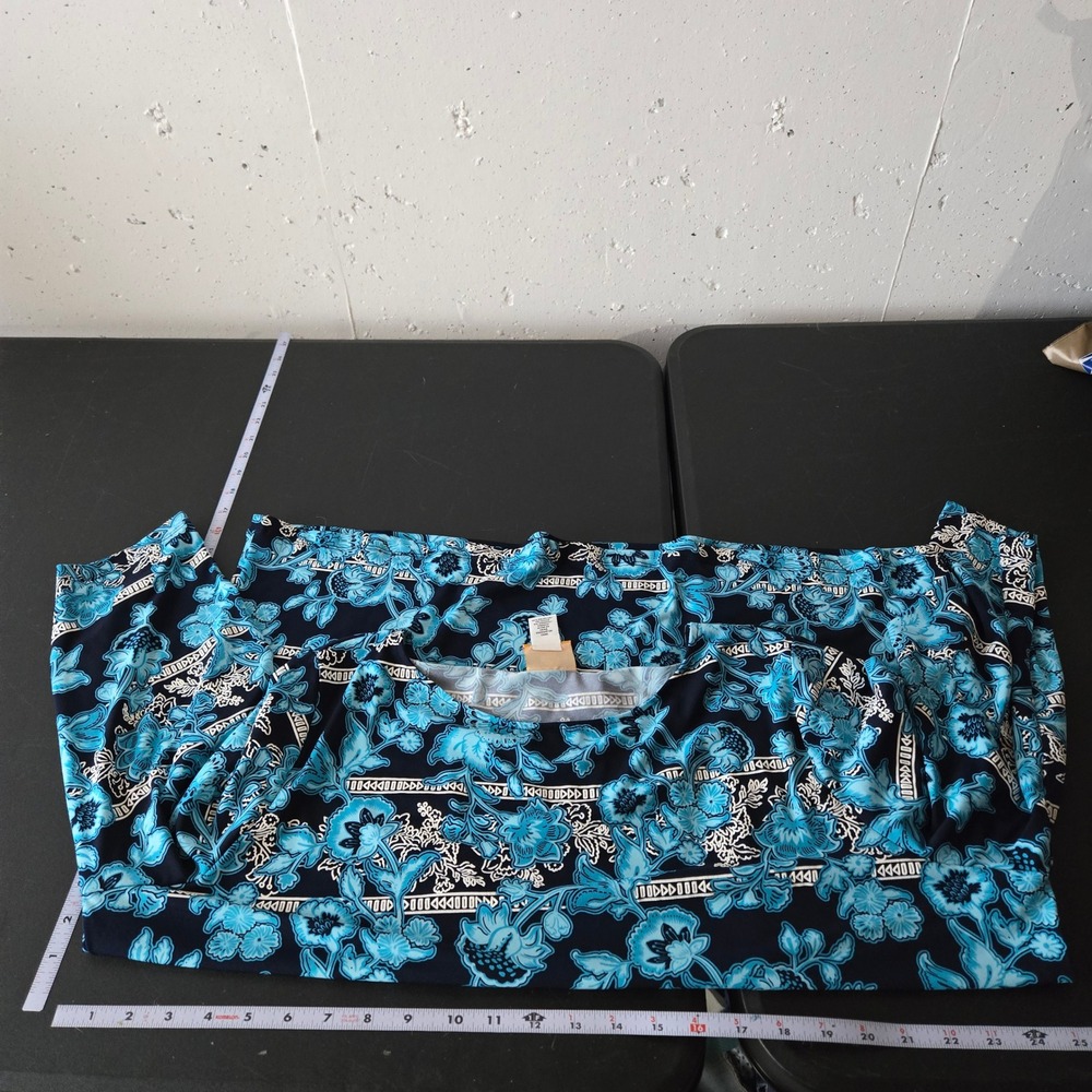 Ruby Rd Blue Floral Top Plus 1X Boho Stretch Coastal Tropical Casual Bright - Picture 5 of 7